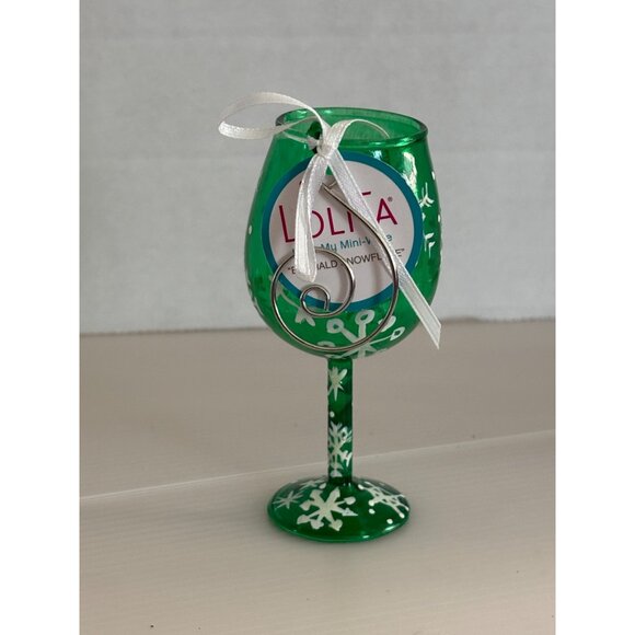 Lolita My Mini Wine Glass Ornament Emerald Snowflakes Christmas Decoration - Picture 3 of 4